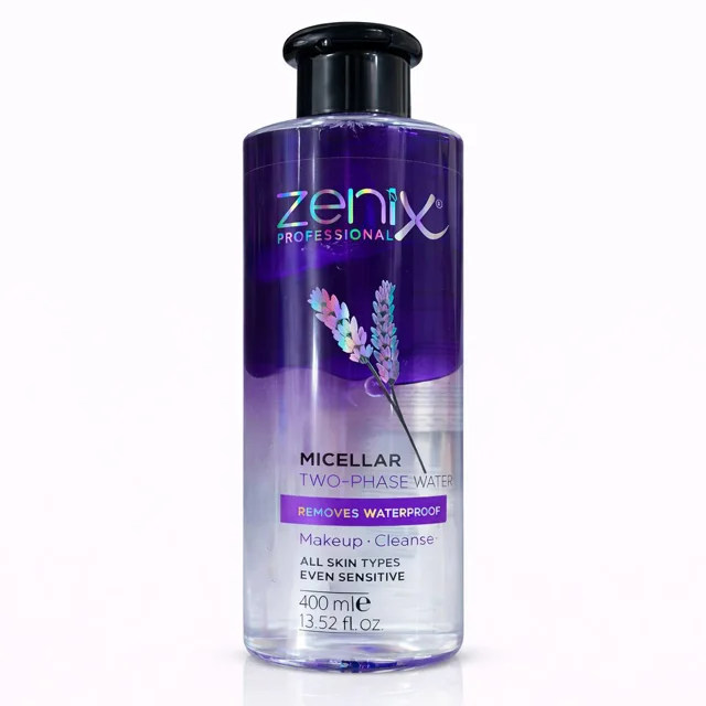 میسلار واتر دوفاز زنیکس مناسب پاک‌کردن آرایش ضدآب ۴۰۰ میلی‌لیتر